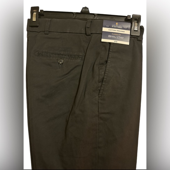 NWT Men’s STAFFORD Classic Fit COTTON TROUSER WAISTBAND DRESS PANTS 30X30 Black - Picture 4 of 11